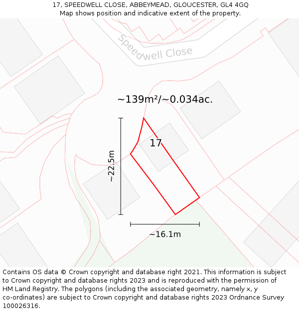 17, SPEEDWELL CLOSE, ABBEYMEAD, GLOUCESTER, GL4 4GQ: Plot and title map