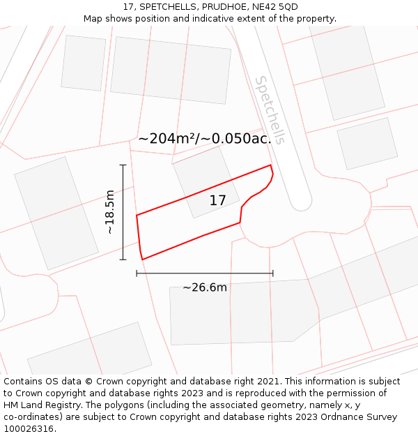 17, SPETCHELLS, PRUDHOE, NE42 5QD: Plot and title map