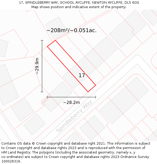 17, SPINDLEBERRY WAY, SCHOOL AYCLIFFE, NEWTON AYCLIFFE, DL5 6GS: Plot and title map