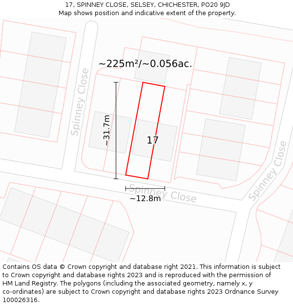 17, SPINNEY CLOSE, SELSEY, CHICHESTER, PO20 9JD: Plot and title map