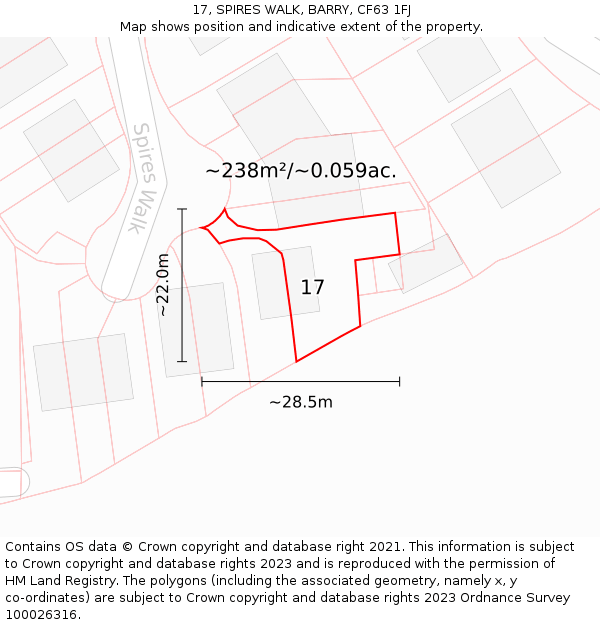 17, SPIRES WALK, BARRY, CF63 1FJ: Plot and title map