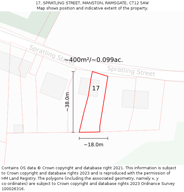 17, SPRATLING STREET, MANSTON, RAMSGATE, CT12 5AW: Plot and title map