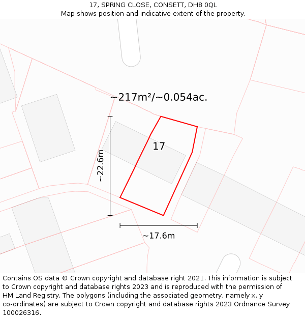 17, SPRING CLOSE, CONSETT, DH8 0QL: Plot and title map