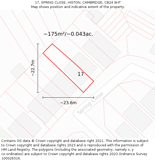 17, SPRING CLOSE, HISTON, CAMBRIDGE, CB24 9HT: Plot and title map