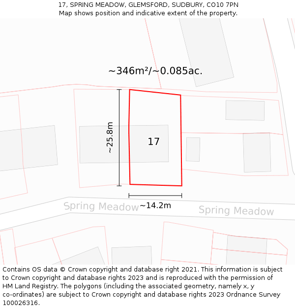 17, SPRING MEADOW, GLEMSFORD, SUDBURY, CO10 7PN: Plot and title map