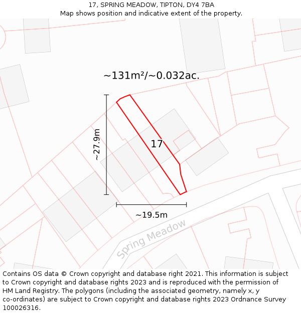 17, SPRING MEADOW, TIPTON, DY4 7BA: Plot and title map