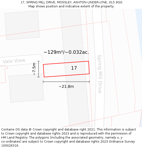 17, SPRING MILL DRIVE, MOSSLEY, ASHTON-UNDER-LYNE, OL5 9GG: Plot and title map