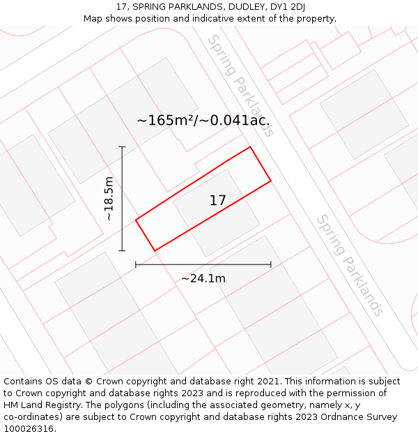 17, SPRING PARKLANDS, DUDLEY, DY1 2DJ: Plot and title map