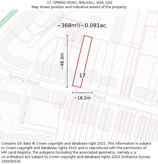 17, SPRING ROAD, WALSALL, WS4 1QQ: Plot and title map