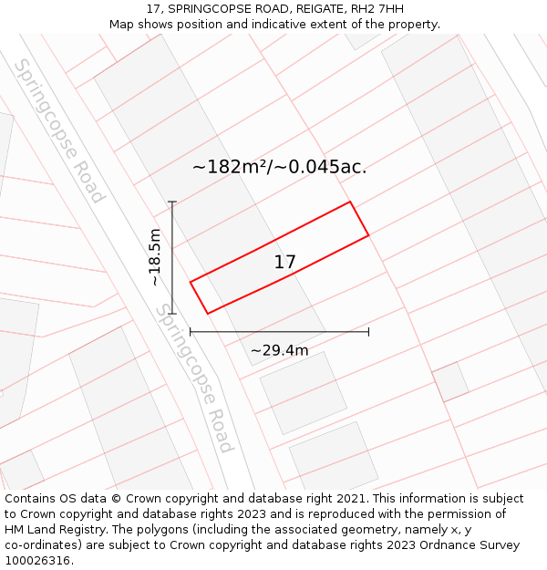 17, SPRINGCOPSE ROAD, REIGATE, RH2 7HH: Plot and title map