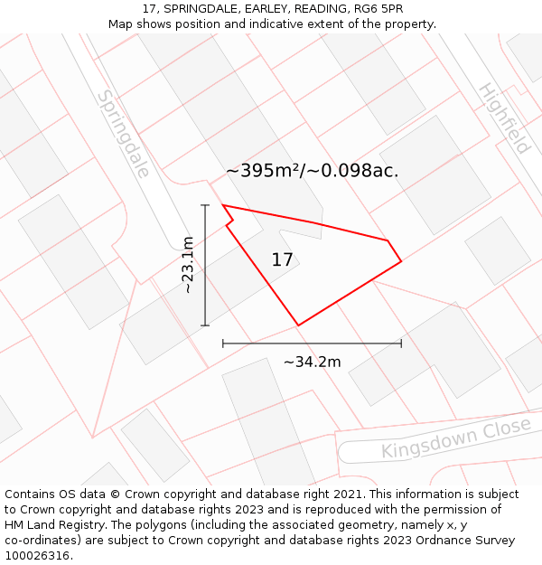 17, SPRINGDALE, EARLEY, READING, RG6 5PR: Plot and title map