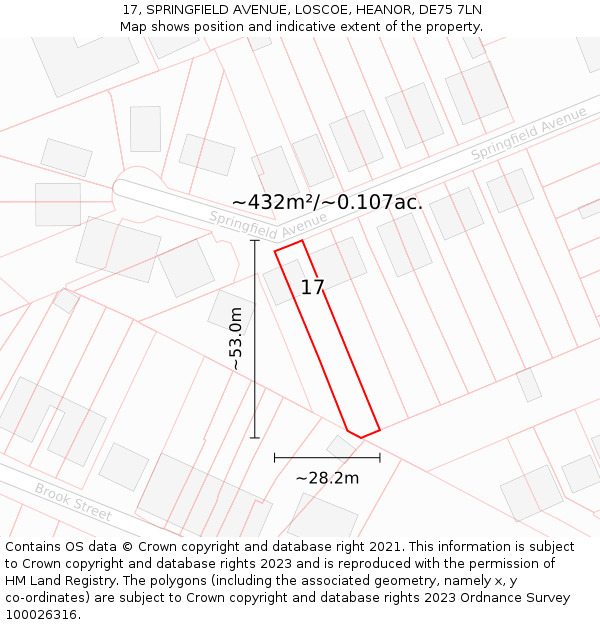 17, SPRINGFIELD AVENUE, LOSCOE, HEANOR, DE75 7LN: Plot and title map