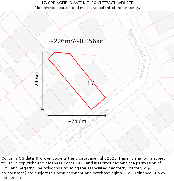 17, SPRINGFIELD AVENUE, PONTEFRACT, WF8 2EB: Plot and title map