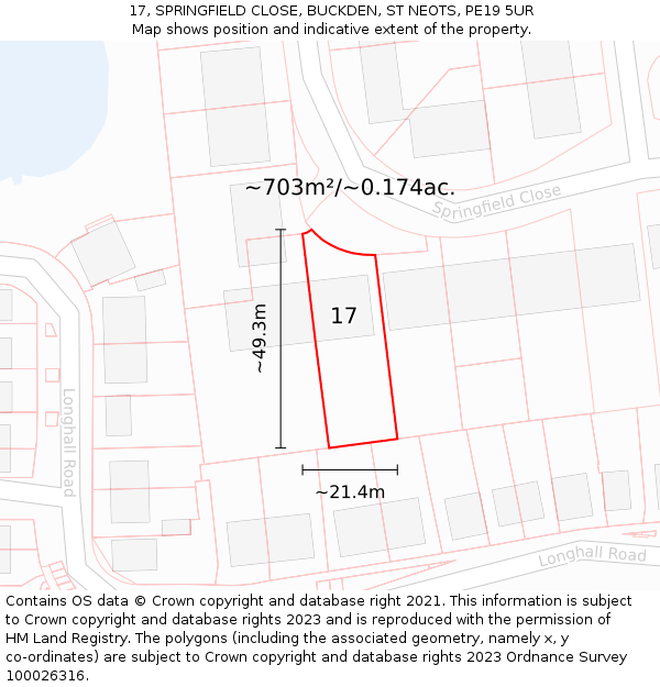 17, SPRINGFIELD CLOSE, BUCKDEN, ST NEOTS, PE19 5UR: Plot and title map