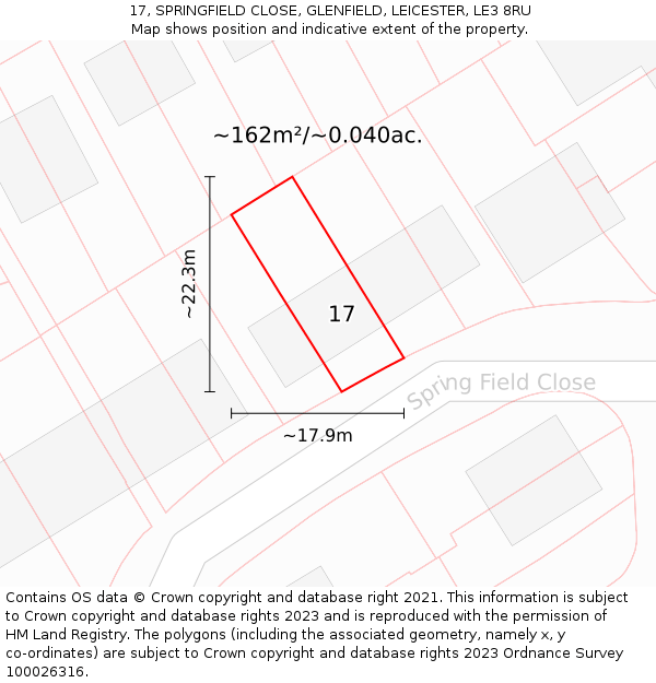 17, SPRINGFIELD CLOSE, GLENFIELD, LEICESTER, LE3 8RU: Plot and title map