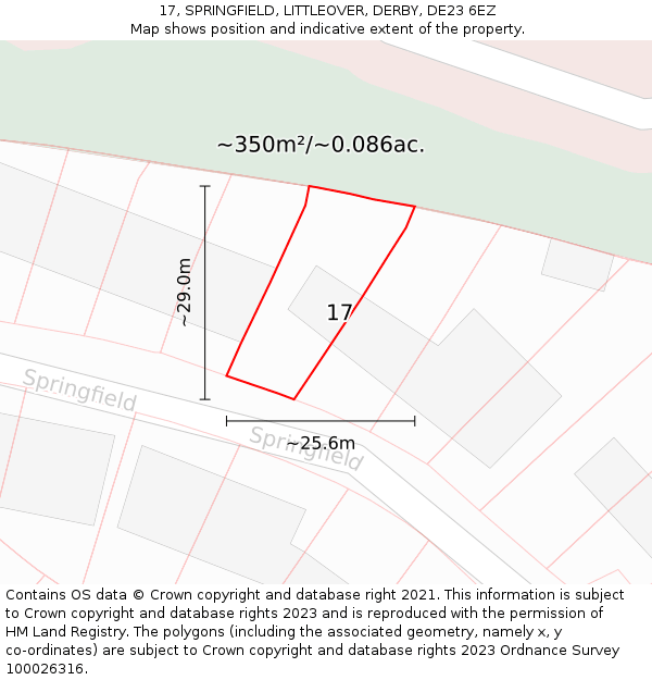 17, SPRINGFIELD, LITTLEOVER, DERBY, DE23 6EZ: Plot and title map