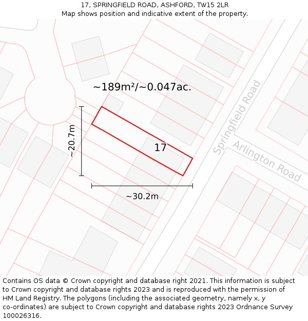 17, SPRINGFIELD ROAD, ASHFORD, TW15 2LR: Plot and title map