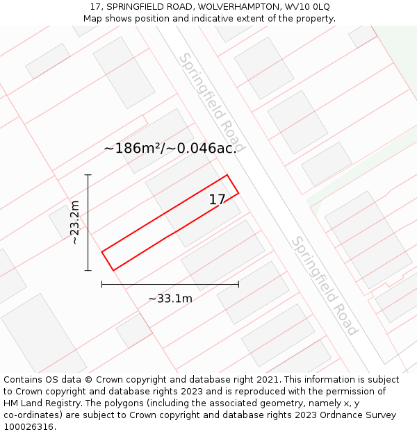 17, SPRINGFIELD ROAD, WOLVERHAMPTON, WV10 0LQ: Plot and title map
