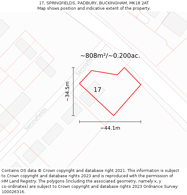 17, SPRINGFIELDS, PADBURY, BUCKINGHAM, MK18 2AT: Plot and title map