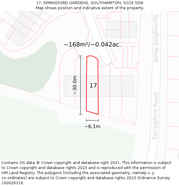17, SPRINGFORD GARDENS, SOUTHAMPTON, SO16 5SW: Plot and title map