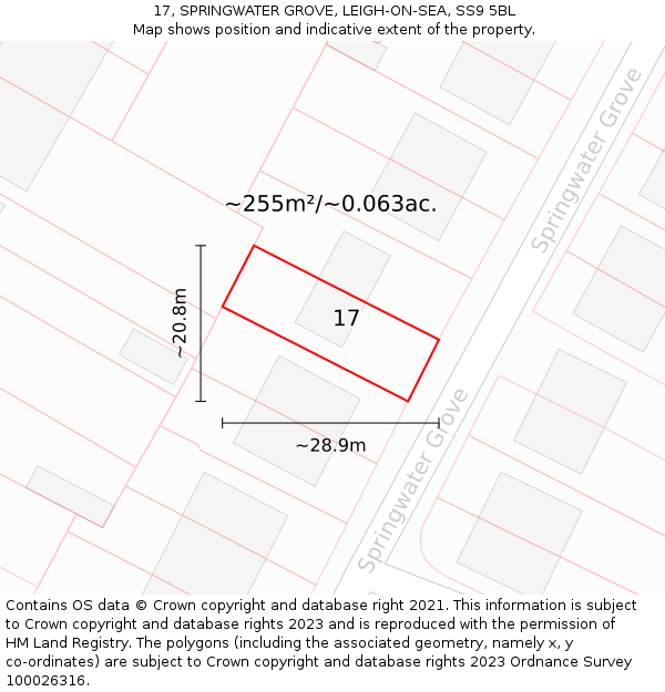 17, SPRINGWATER GROVE, LEIGH-ON-SEA, SS9 5BL: Plot and title map