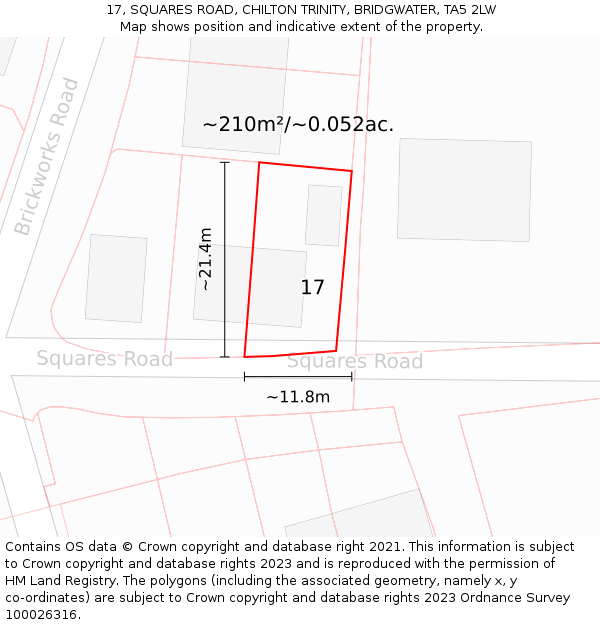 17, SQUARES ROAD, CHILTON TRINITY, BRIDGWATER, TA5 2LW: Plot and title map