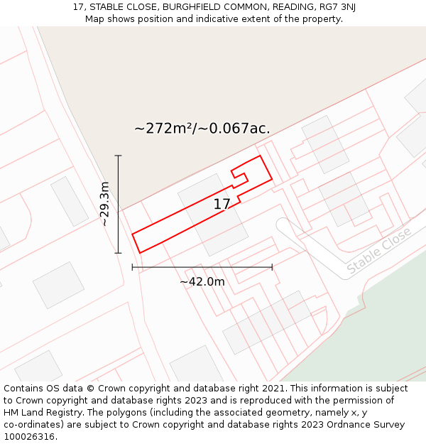 17, STABLE CLOSE, BURGHFIELD COMMON, READING, RG7 3NJ: Plot and title map