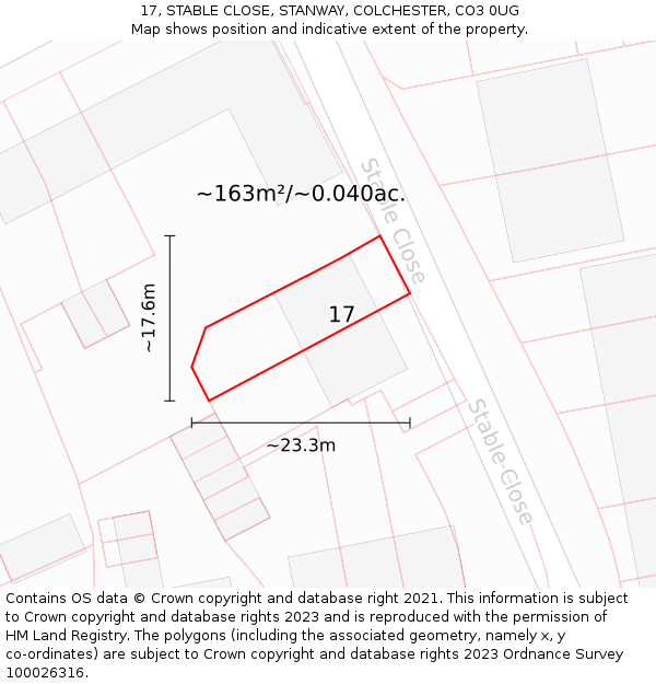 17, STABLE CLOSE, STANWAY, COLCHESTER, CO3 0UG: Plot and title map