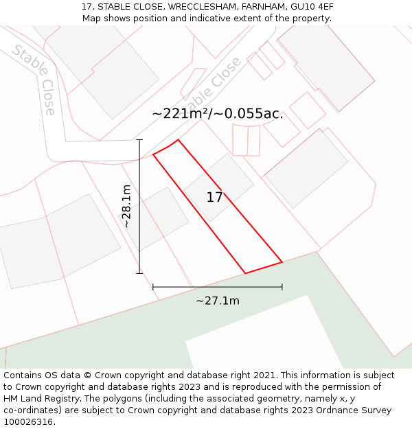 17, STABLE CLOSE, WRECCLESHAM, FARNHAM, GU10 4EF: Plot and title map