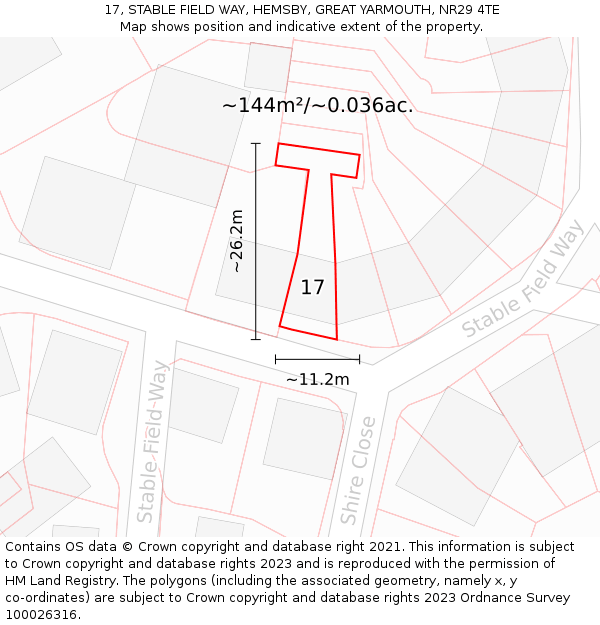 17, STABLE FIELD WAY, HEMSBY, GREAT YARMOUTH, NR29 4TE: Plot and title map
