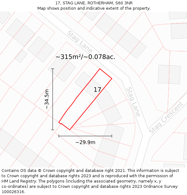 17, STAG LANE, ROTHERHAM, S60 3NR: Plot and title map