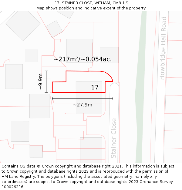 17, STAINER CLOSE, WITHAM, CM8 1JS: Plot and title map