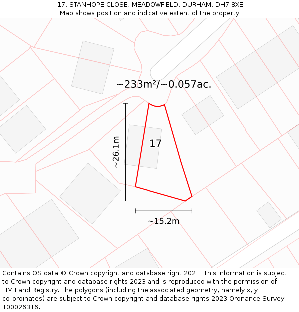 17, STANHOPE CLOSE, MEADOWFIELD, DURHAM, DH7 8XE: Plot and title map