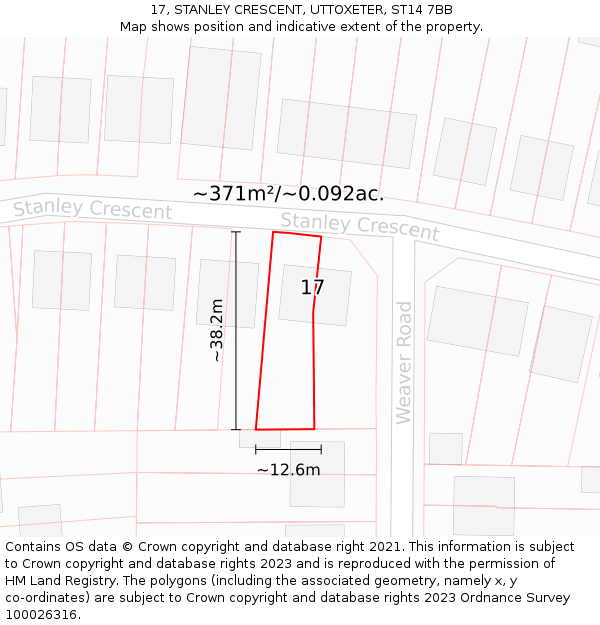 17, STANLEY CRESCENT, UTTOXETER, ST14 7BB: Plot and title map