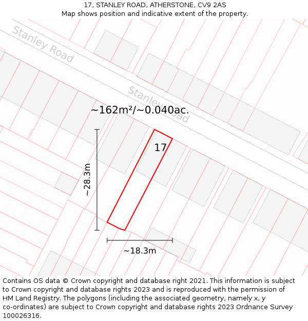 17, STANLEY ROAD, ATHERSTONE, CV9 2AS: Plot and title map