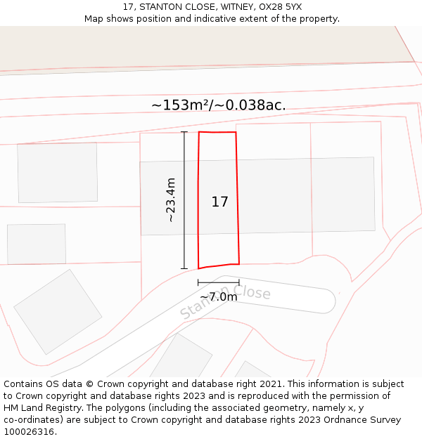 17, STANTON CLOSE, WITNEY, OX28 5YX: Plot and title map
