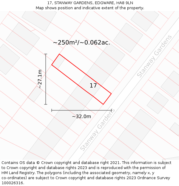 17, STANWAY GARDENS, EDGWARE, HA8 9LN: Plot and title map