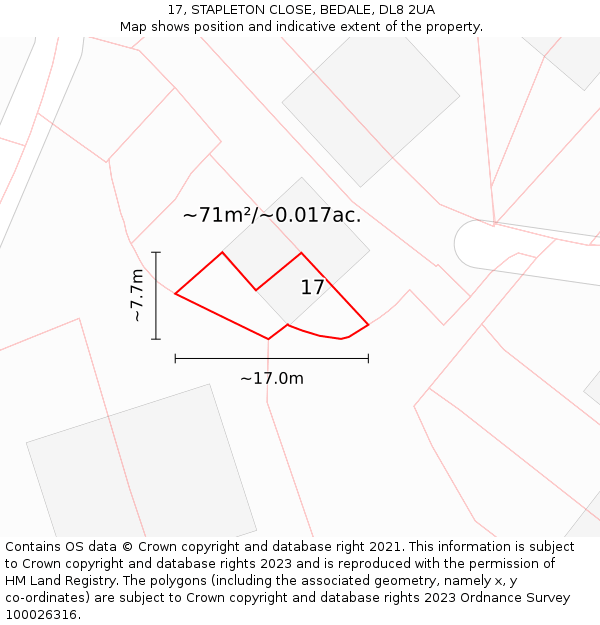 17, STAPLETON CLOSE, BEDALE, DL8 2UA: Plot and title map
