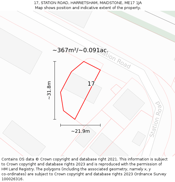 17, STATION ROAD, HARRIETSHAM, MAIDSTONE, ME17 1JA: Plot and title map