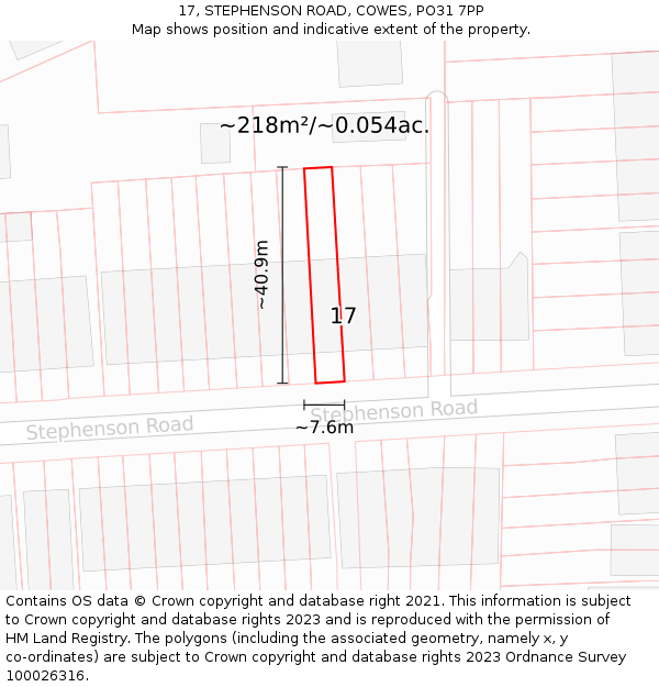 17, STEPHENSON ROAD, COWES, PO31 7PP: Plot and title map