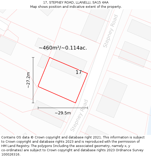 17, STEPNEY ROAD, LLANELLI, SA15 4AA: Plot and title map