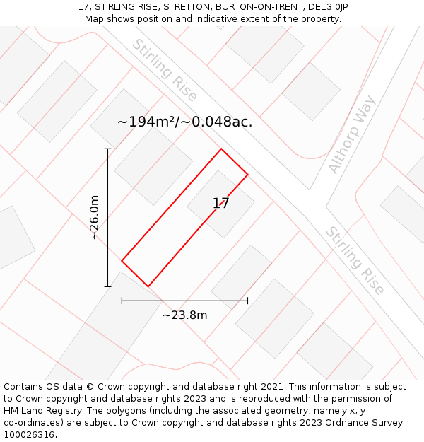 17, STIRLING RISE, STRETTON, BURTON-ON-TRENT, DE13 0JP: Plot and title map