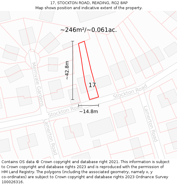 17, STOCKTON ROAD, READING, RG2 8AP: Plot and title map