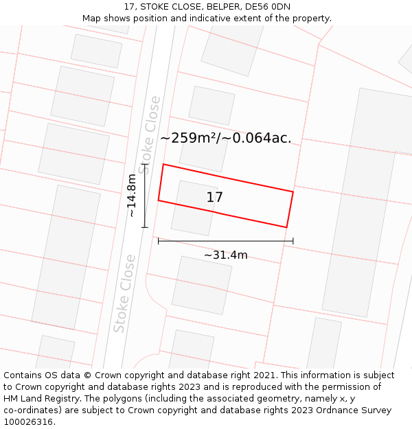 17, STOKE CLOSE, BELPER, DE56 0DN: Plot and title map