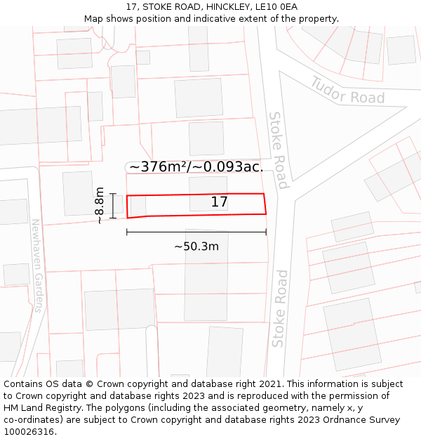 17, STOKE ROAD, HINCKLEY, LE10 0EA: Plot and title map