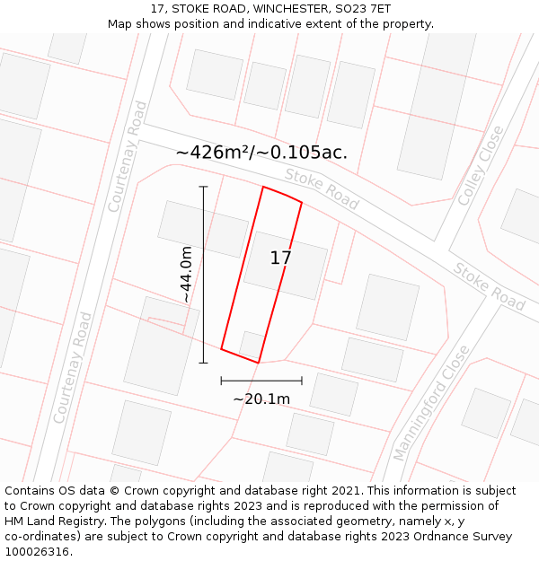 17, STOKE ROAD, WINCHESTER, SO23 7ET: Plot and title map