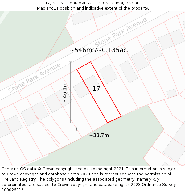 17, STONE PARK AVENUE, BECKENHAM, BR3 3LT: Plot and title map