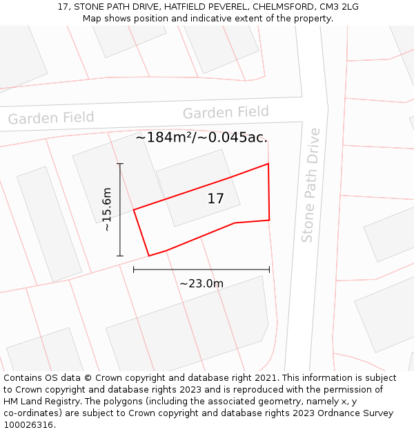 17, STONE PATH DRIVE, HATFIELD PEVEREL, CHELMSFORD, CM3 2LG: Plot and title map