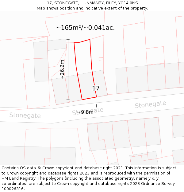 17, STONEGATE, HUNMANBY, FILEY, YO14 0NS: Plot and title map