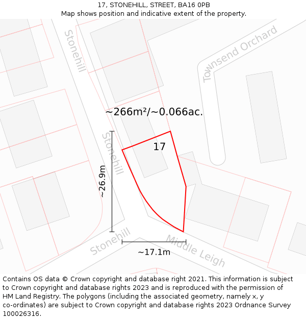 17, STONEHILL, STREET, BA16 0PB: Plot and title map